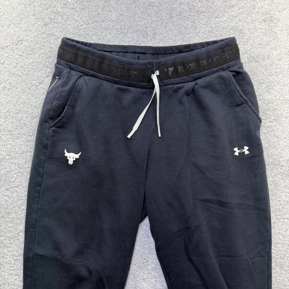 Under Armour Project Rock Womens L Charged Cotton Fleece Joggers Navy Blue Pants - Picture 6 of 8